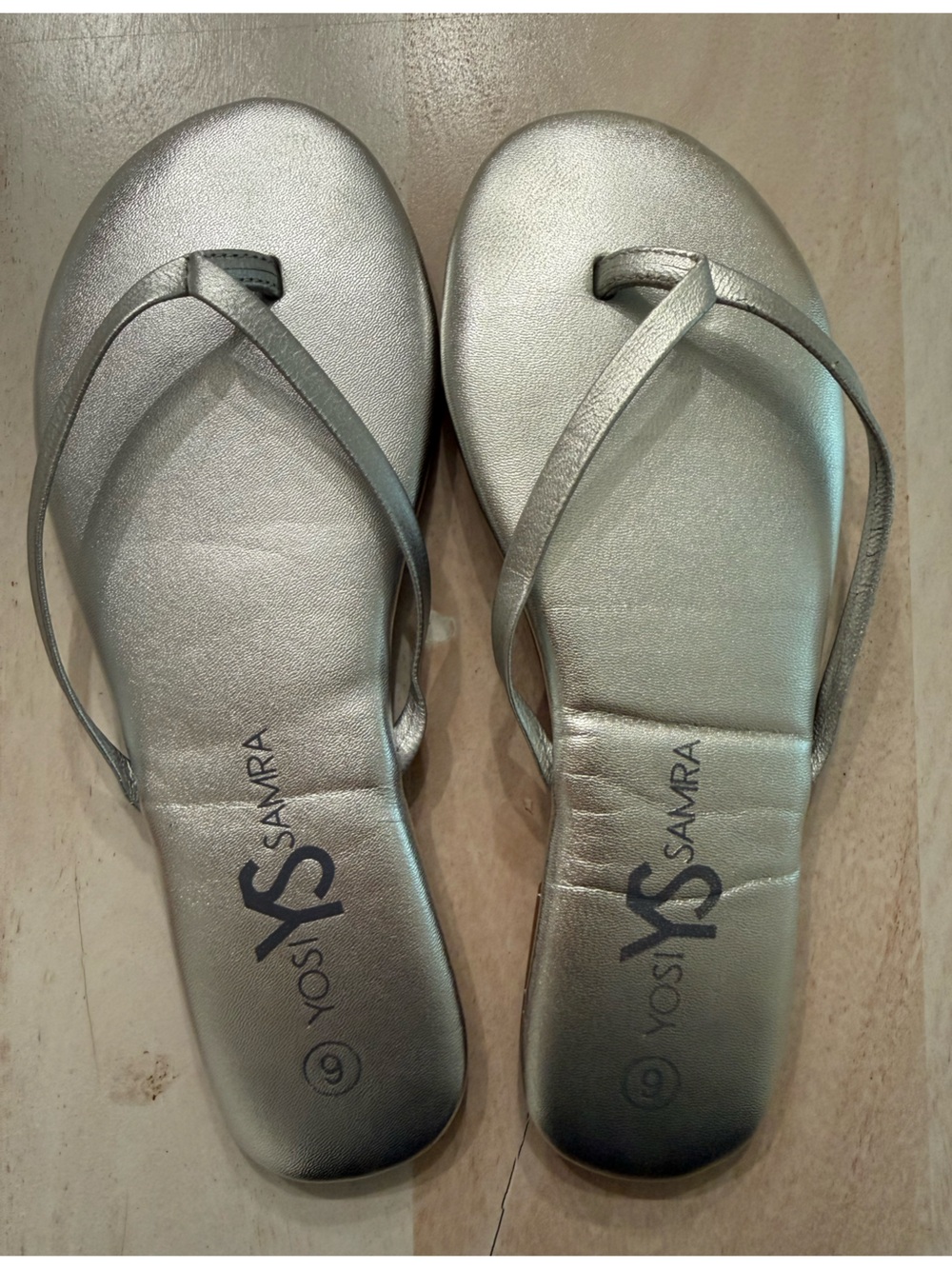 Yosi Samra Metallic Silver Strappy Flip Flop Sandals